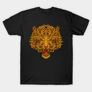 Golden tiger head with floral pattern T-Shirt